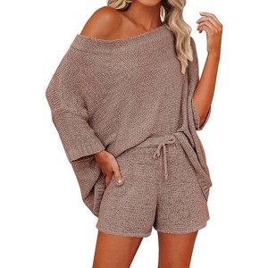 Imily Bela Women's Two Piece Sweater Set Off Shoulder Top and Shorts - 1 of 4