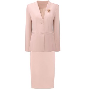 INSPIRE CHIC Women's Outfit Business Work Blazers and Pencil Skirts with Brooch Pin Suit Set 2 Pcs - 1 of 4