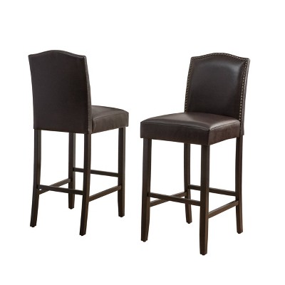 Set of 2 Darren Contemporary Upholstered Barstools with Nailhead Trim - Christopher Knight Home
