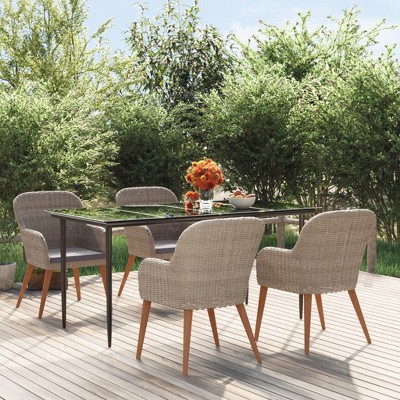 vidaXL 5 Piece Patio Dining Set with Cushions Brown