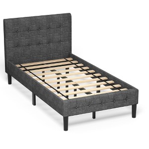 Costway Twin Upholstered Bed Frame Button Tufted Headboard Mattress Foundation - 1 of 4