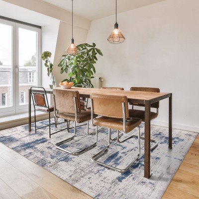 Cenis Blue and Gray Abstract Washable 8' x 10' Area Rug