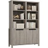 70.7" Farmhouse Bookshelf with Doors, Adjustable Shelf, 5-Tier Double Wide Wooden Bookcase and Cabinet for living Room, Office, or Library - 2 of 4