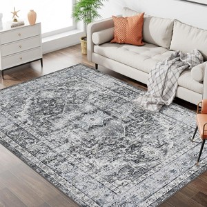 Acekool Abstract Area Rug, Washable Non-Slip Low Pile Carpet for Living Room Bedroom Kitchen, Soft Modern Distressed Accent Rug - 1 of 4