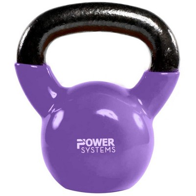 Power Systems Premium Vinyl Covered Cast Iron Kettlebell Prime Home Gym Exercise Weight Training Accessory, 15 Pounds, Purple