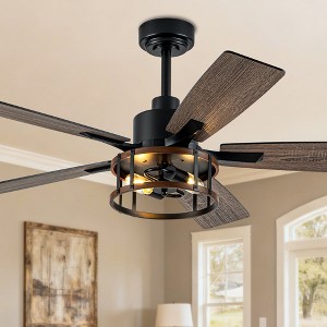 Bella Depot 52" Black Industrial Caged Ceiling Fan with Light and Remote for Living Room - 1 of 4