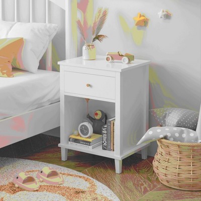 ORRD Nightstand with Drawer and Open Shelf, 26.68" Bedside Table for Kids, Girls, Boys, and Bedroom Use, White