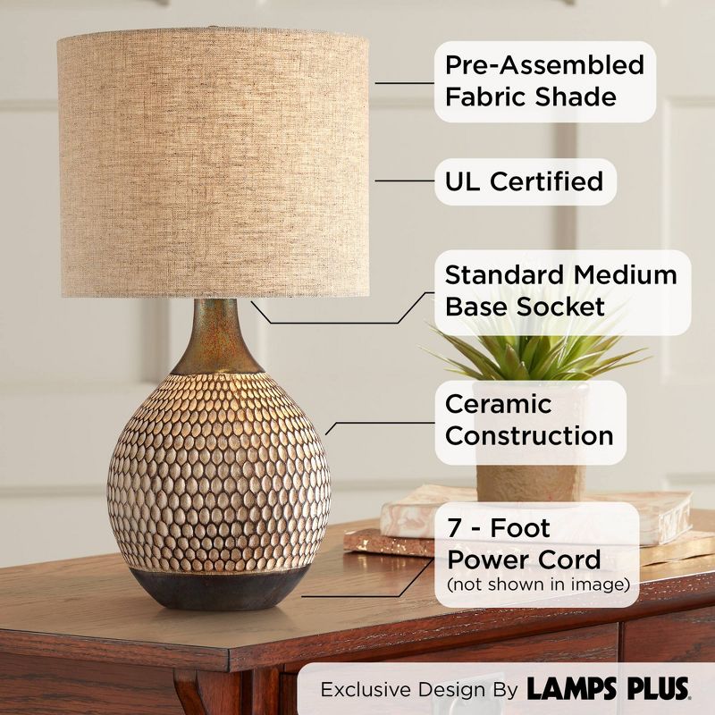 360 Lighting Emma Modern Mid Century Accent Table Lamp 21" High Wood Brown Ceramic Oatmeal Drum Shade for Bedroom Living Room Bedside Nightstand Home, 3 of 10