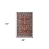 Red Beige And Blue Oriental Area Rug With Fringe - 3 of 4