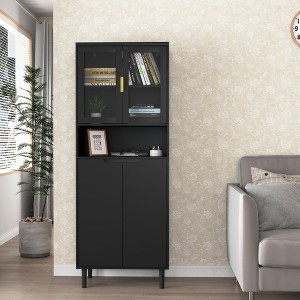 63.00"H Tall Storage Cabinet with Tempered Glass Doors, Adjustable Shelves, 4-Door MDF Bookcase for Living Room, Bedroom, Office - 1 of 4