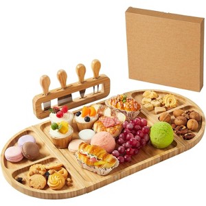 Charcuterie Board and Serving Set, Bamboo Cheese Board with Knife Set, Magnetic Charcuterie Board Gift Set for Serving Food Platter Cracker Snack - 1 of 4
