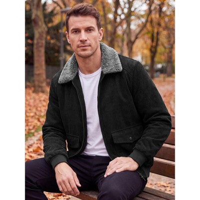 INSPIRE CHIC Men's Winter Outwear Zip Up Side Pockets Thickened Fleece Lined Corduroy Coat Large Black — фото 2
