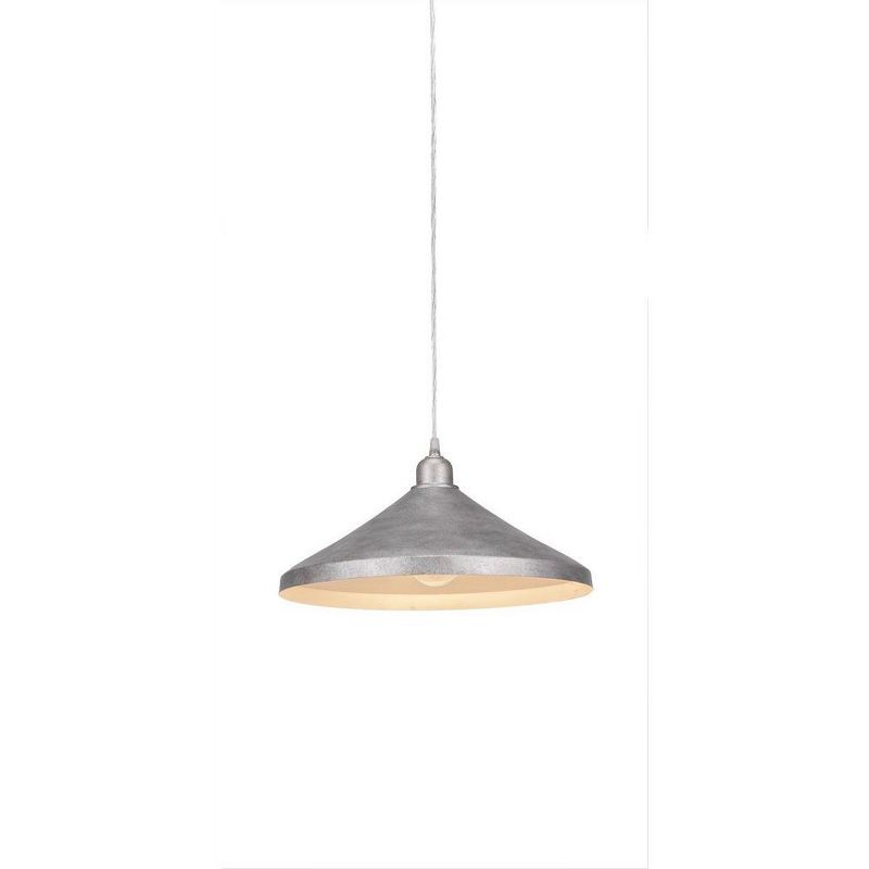 Toltec Lighting Vintage 1 - Light Pendant in  Aged Silver with 14” Aged Silver Cone Metal Shade Shade, 1 of 2