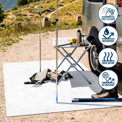 Ivory Geometric Synthetic Indoor/Outdoor Area Rug, 3 x 5