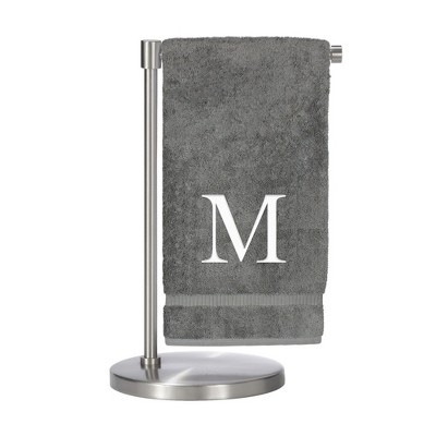 BC BARE COTTON Monogrammed Bath Towel, Personalized Gift, Set of 2 - Gray - Silver Block