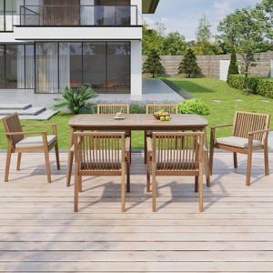 Christopher Knight Home Anivia Rustic 7 Piece Patio Acacia Wood Dining Set with Cushions - 1 of 4