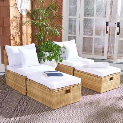 Pramla 3-Person Natural Brown Eucalyptus Outdoor Settee with White Cushions