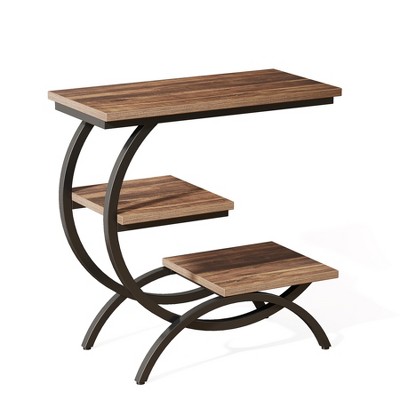 Lirago Brown C-Shaped 3-Tier End Table Metal Frame Particleboard 23.62x11.81x25.59 Industrial Sofa Side Table