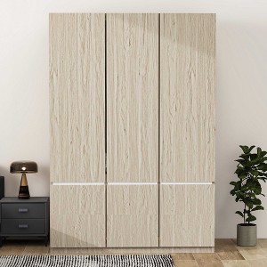 LOVMOR 6-Doors Wooden Wardrobe Storage with a Hanging Rail & 2 Shelves for Bedroom, Home Room - 1 of 4
