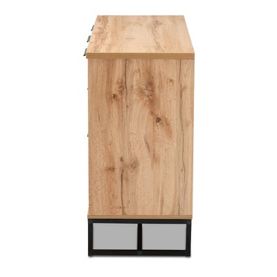 Reid Oak and Black Metal 3-Drawer Sideboard Buffet