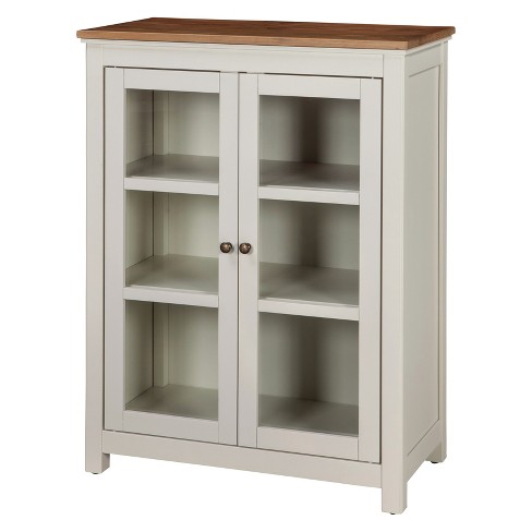 Savannah Pie Safe Cabinet Ivory With Natural Wood Top Bolton