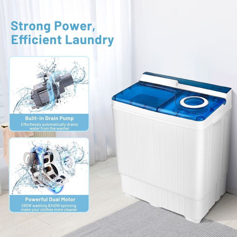 Costway 26lbs Portable Semi-automatic Washing Machine W/Built-in Drain Pump Grey\Blue, 5 of 11