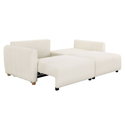 Ivory Boucle Tufted Queen Convertible Sleeper Sofa