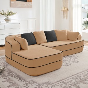 106" Teddy Velvet L-Shaped Sectional Sofa with Chaise, Boneless 32D High-Density Foam, Fluffy Comfy Couch with Curved Armrests, No Assembly - 1 of 4