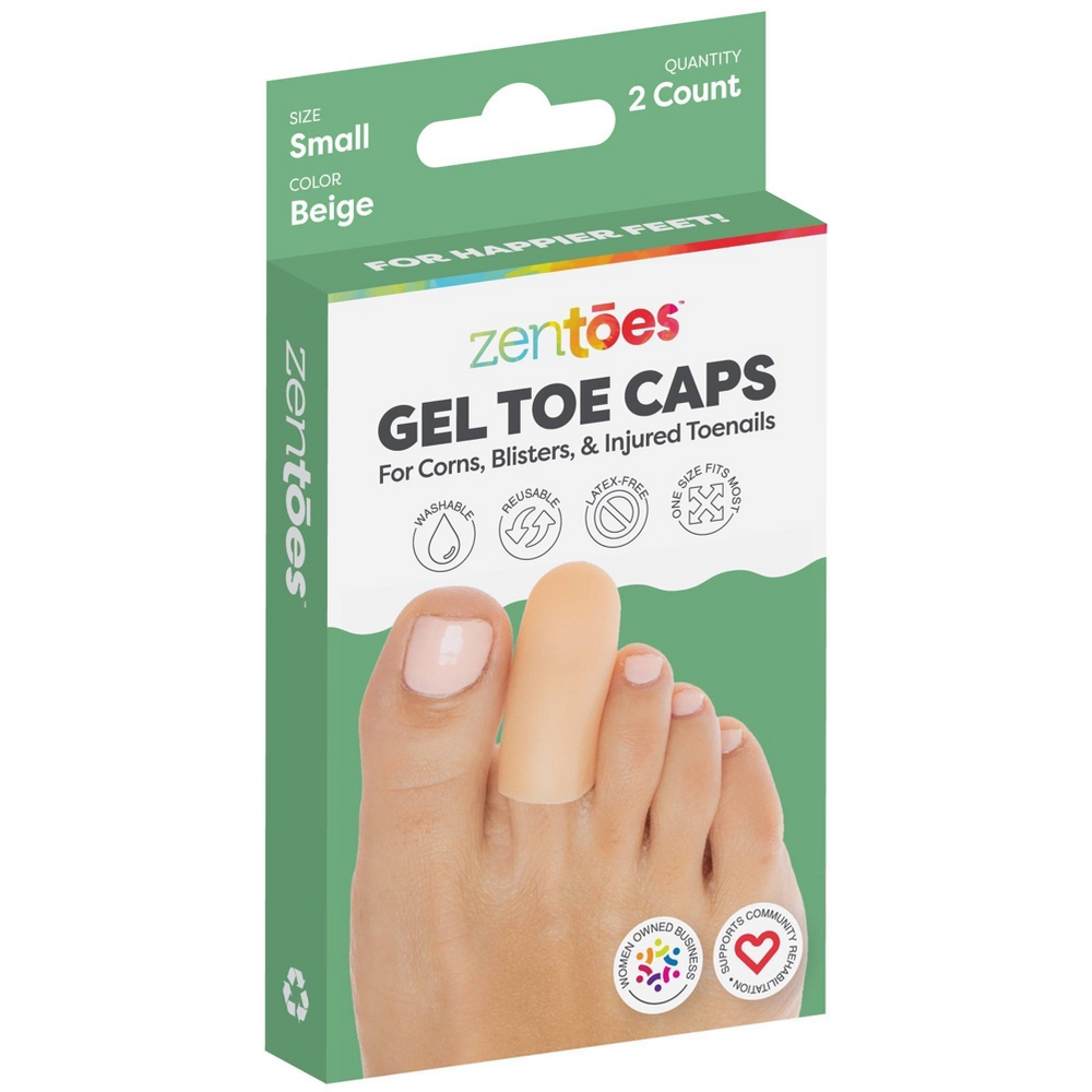 ZenToes Gel Toe Caps to Protect Toes - Beige - S - 2pk