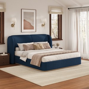 Queen/King Size Platform Bed Frame with Upholstered Headboard - ModernLuxe - 1 of 4