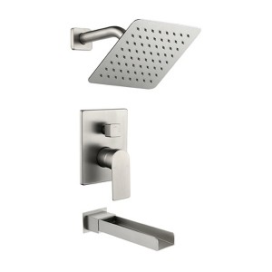 Cobbe Brushed Nickel 8-Inch Square Shower Head and Tub Spout Shower Set Wall Mounted Rain Shower Faucet Kit with Valve - 1 of 4