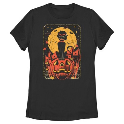 Women's Lost Gods Halloween Retro Cat Scene T-shirt : Target