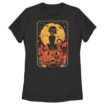 Women's Lost Gods Halloween Retro Cat Scene T-Shirt