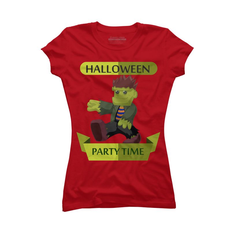 Junior's Design By Humans Happy Halloween gift for kid cute Frankenstein By thientd87 T-Shirt, 1 of 4