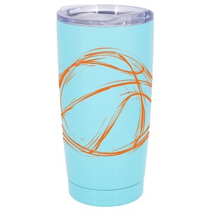 100 North 20 Ounce Stainless Steel On the Go Travel Tumbler With Push Top Lid, Basketball Sketch Teal - 1 of 4