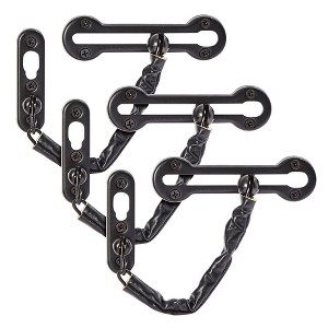 Built Industrial 3-Pack Stainless Steel Chain Door Lock with Faux Leather Chain Sleeve, 7.2-Inch Slide-Type Safety Chain Locks, Black - 1 of 4