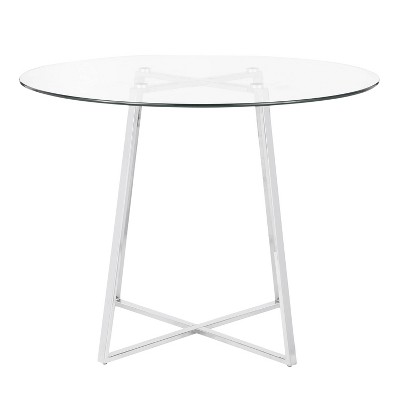 Cosmo 39.5" Chrome and Clear Glass Round Dining Table