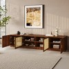 TV Stand for TVs Up to 85", Mid-Century Modern Media Console Table Entertainment Center with Rattan Doors & Adjustable Shelves, Walnut - ModernLuxe - 2 of 4
