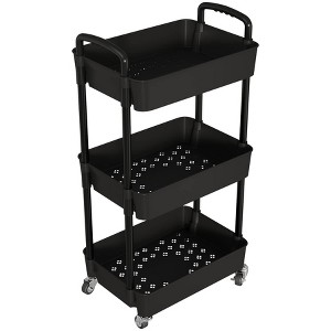Itopfox 3-Tier Kitchen Storage Cart with Lockable Wheels, Multifunction Rolling Organizer for Bathroom, Laundry, Living Room, Includes Stickers Black - 1 of 4