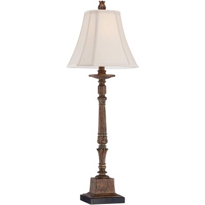 Thornewood Crackled Brown Candlestick Console Table Lamp with Beige Shade