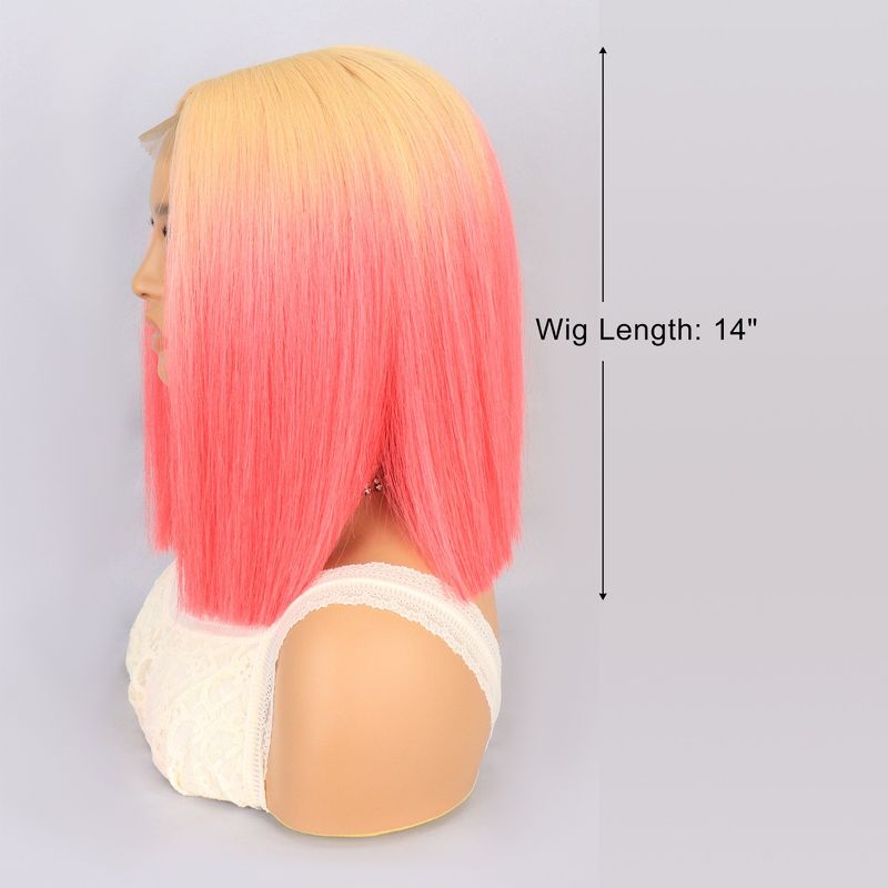 Unique Bargains Medium Long Straight Hair Lace Front Wigs for Women with Wig Cap 14" Yellow Gradient Pink 1PC, 2 of 6