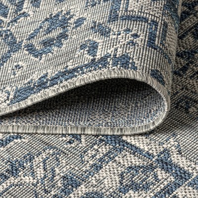 Navy and Gray Synthetic Medallion Square Area Rug