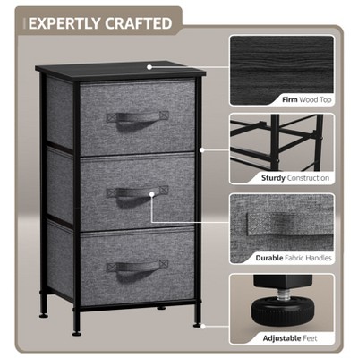 Compact Steel-Framed Nightstand with 3 Soft-Close Fabric Drawers