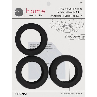 Dritz Set of 8 Home 1-9/16" Curtain Grommets Black: Plastic Sewing Fasteners, Grommet Kit, Tools for Curtains