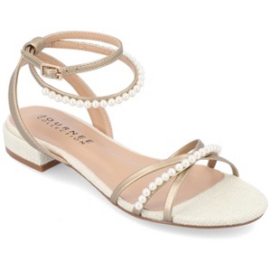Journee Collection Womens Tulsi Faux Pearl Ankle Strap Covered Block Heel Sandals - 1 of 4