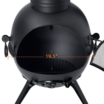 54.5" Black Painted Iron Wood-Burning Chiminea Fireplace