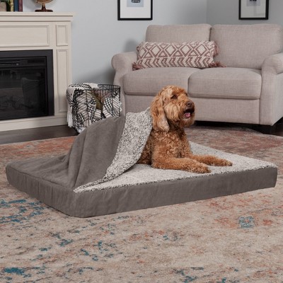 Gray Orthopedic Foam Pet Bed with Berber Fleece Blanket Top