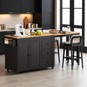 74.8" Kitchen Island with Extendable Dining Table, Rolling Kitchen Cart with 3 Drawers, 2-Door Cabinet, USB, Spice Rack, Adjustable Storage - 1 of 4