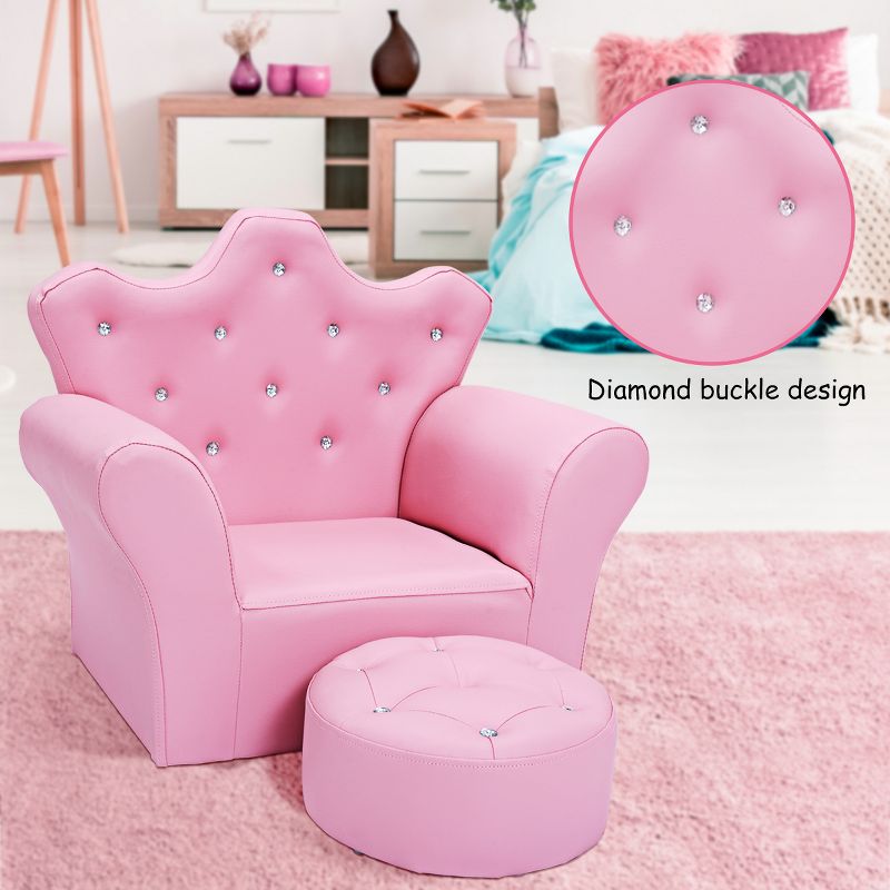 Costway Pink Kids Sofa Armrest Chair Couch Children Toddler Birthday Gift w/ Ottoman, 2 of 11