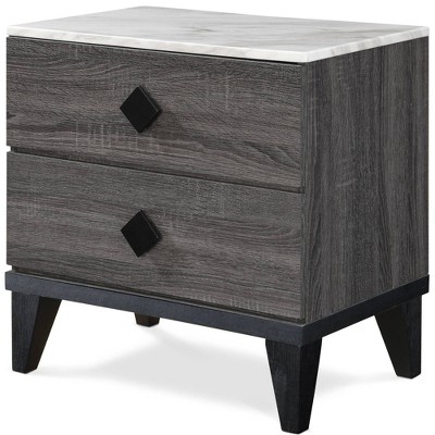 Micah Gray and White 2-Drawer Modern Nightstand with Marble Top